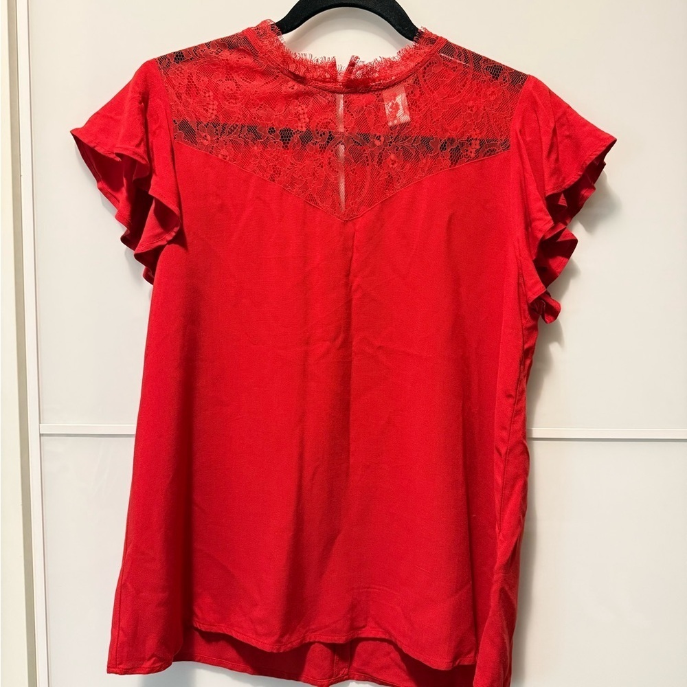 H&M Red Ruffle Sleeve Lace Blouse